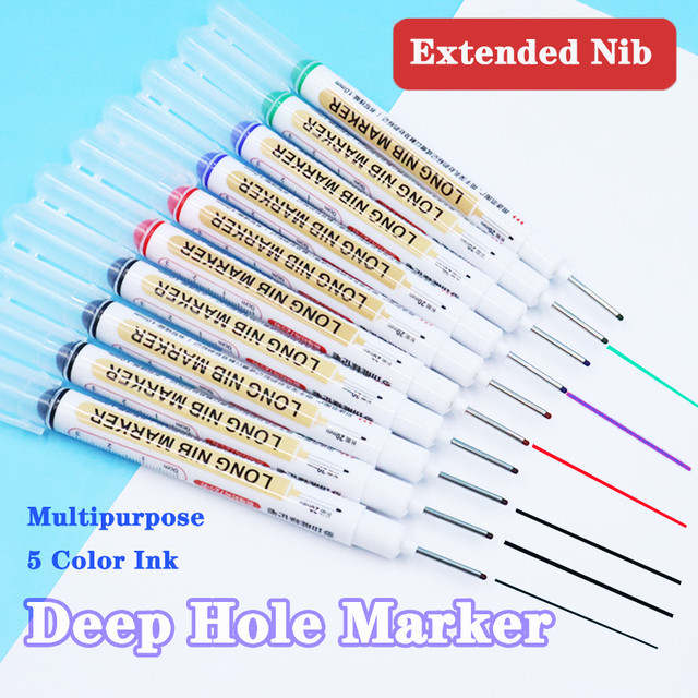 10pcs Long Head Marker Construction Pen for Metal Work Oil Waterproof Wood  Pen Extended 20mm Deep Hole Metal Punch Markers - AliExpress